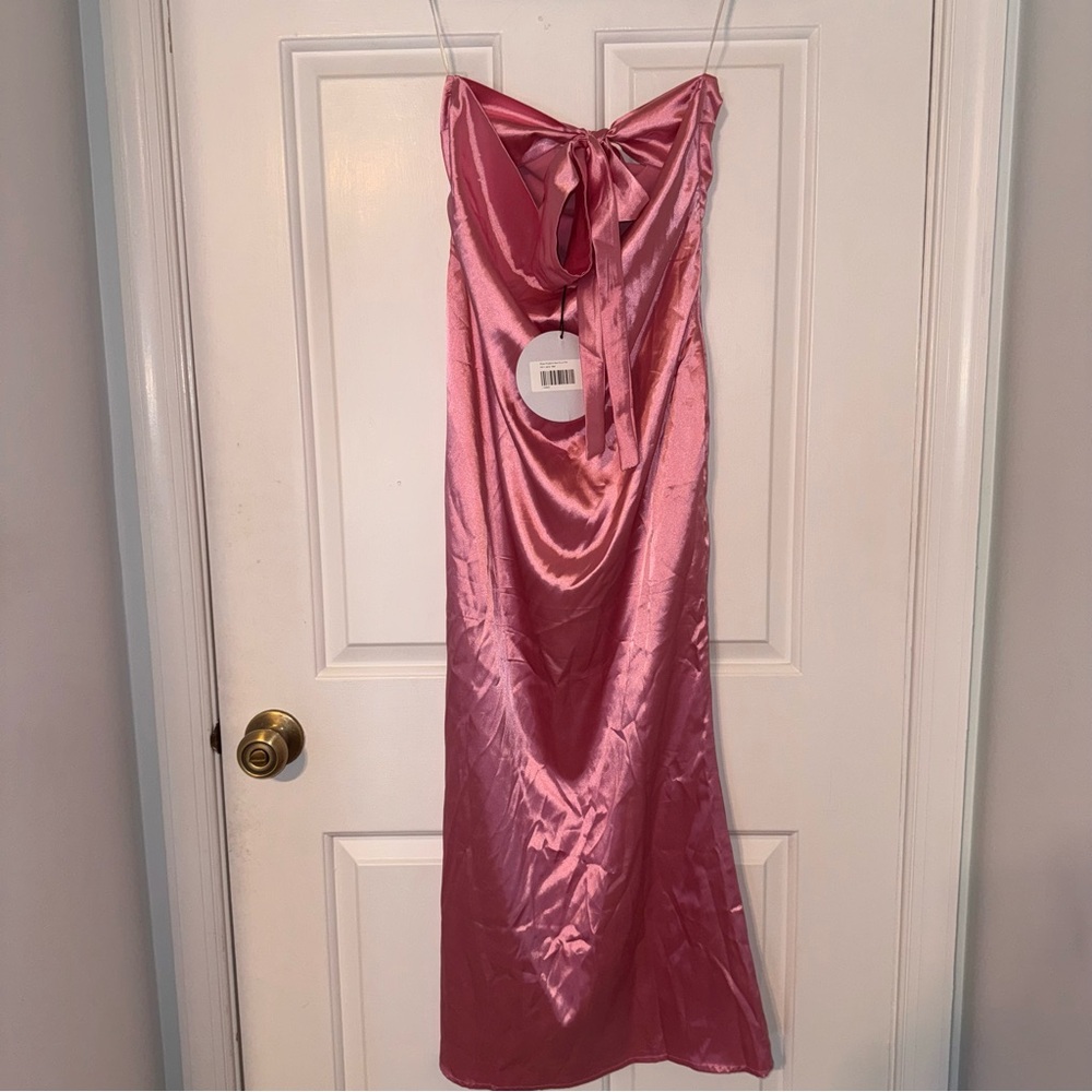 Princess Polly satin pink Shaya Strapless Maxi Dress tie bow back 4 NWT - Picture 7 of 15